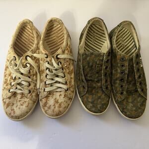 2 Pairs Taos Canvas Sneakers Camouflage Camo Tan Green Lace Up Women’s Size 9